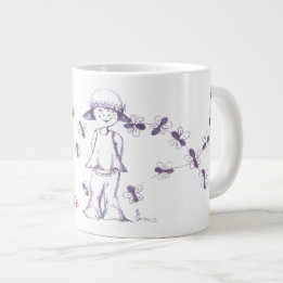 Caneca De Café Grande Menina fofa desenhando com abelhas 