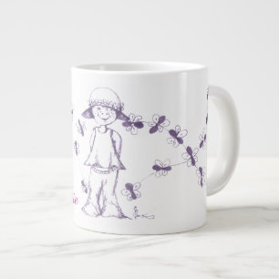 Caneca De Café Grande Menina fofa desenhando com abelhas