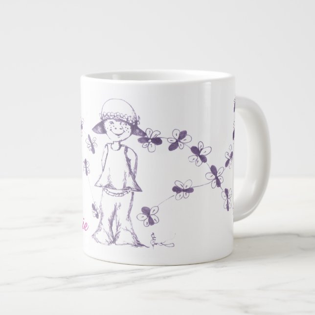 Caneca De Café Grande Menina fofa desenhando com abelhas  (Frente Esquerda)