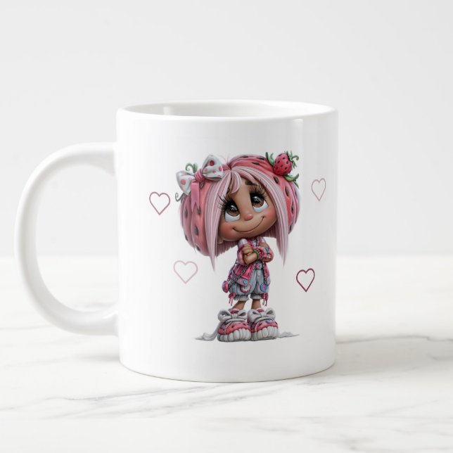 Caneca De Café Grande Menina Morango Fofa Personalizada (Esquerda)