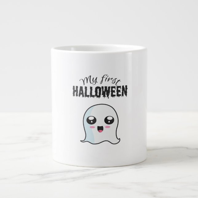 Caneca De Café Grande Menina recém-nascida do Halloween Cute Boo Primeir (Frente)