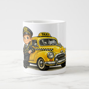 Caneca De Café Grande Menino Motorista de Táxi Retrô com Camisa de Carro