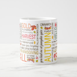 Caneca De Café Grande Mensagens de queda felizes com imagens de outono d