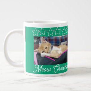 Caneca De Café Grande Meow Christmas, foto, texto, texto de trás, substi