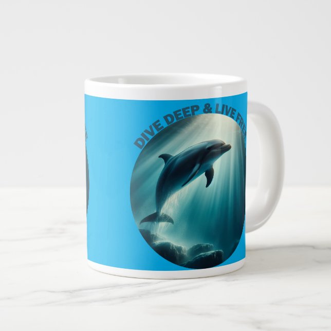 Caneca De Café Grande Mergulhe Dolphin Livre Ao Vivo (Frente Esquerda)