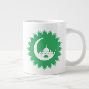 Caneca De Café Grande Mesquita Branca em Crescente Lua Ramadã verde