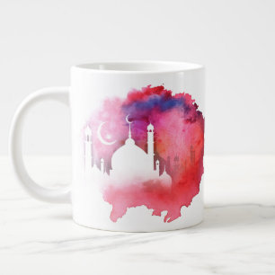 Caneca De Café Grande Mesquita Ramadã de Aquarela e Roxos