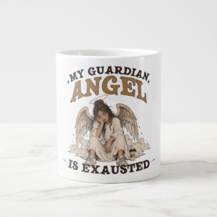 Caneca De Café Grande Meu Anjo da Guarda Está Exausto Gráfico Vintage