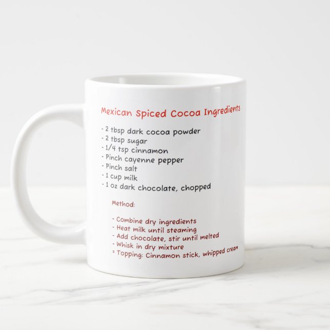 Caneca De Café Grande Micro-ondas Mug (Receita de Cacau Picado Mexicano  (Esquerda)