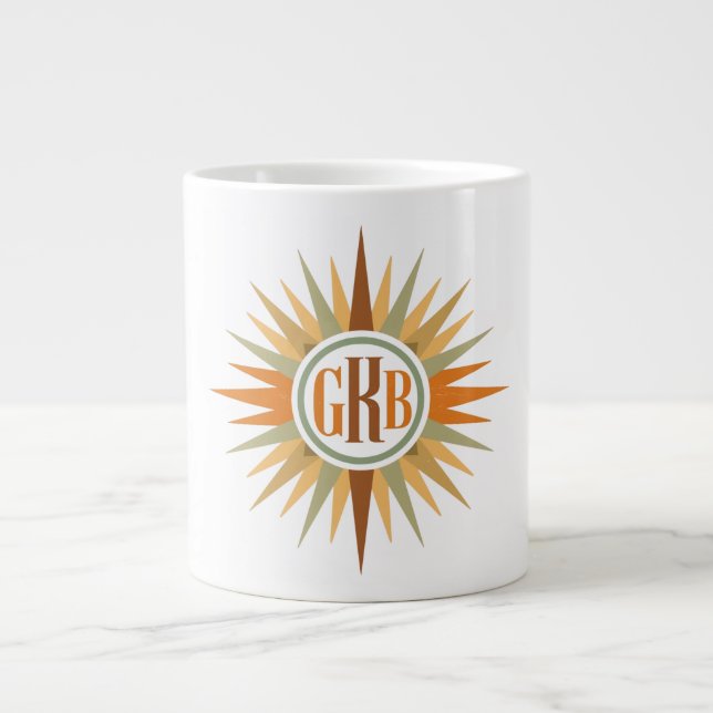 Caneca De Café Grande Mid-Century Starburst Monogram Personalized Retro  (Frente)