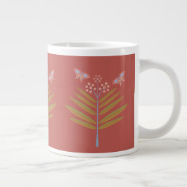 Caneca De Café Grande Milkweed & Butterflies 20os, Rosa, Coral, Verde