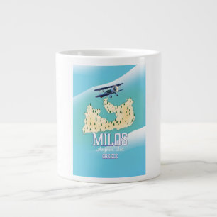 Caneca De Café Grande Milos, ilha grega Mapa arte de poster de viagem.