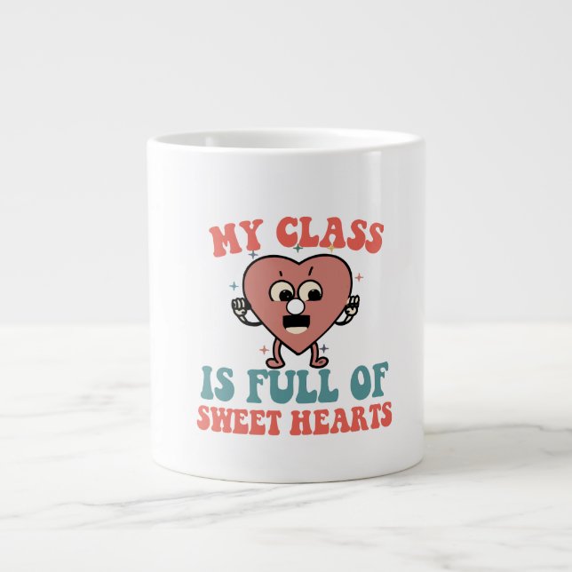 Caneca De Café Grande Minha Classe É Cheio De Corações Doce. (Frente)
