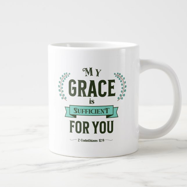 Caneca De Café Grande Minha Graça é Suficiente Escritura Azul Turquesa (Direita)