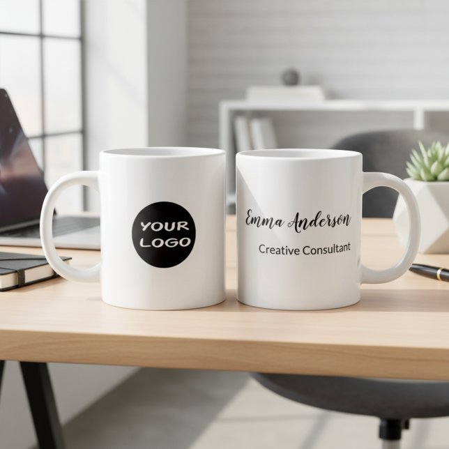 Caneca De Café Grande Minimal Moderno | Seu Logotipo (Criador carregado)