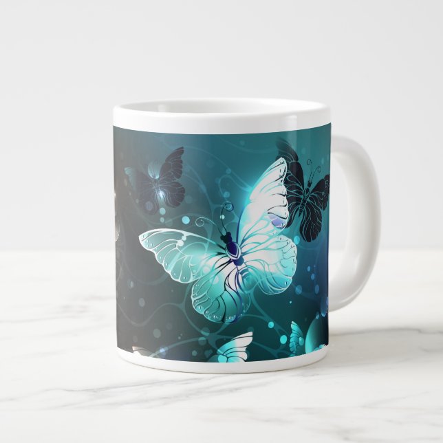 Caneca De Café Grande Mint Night Butterflies (Frente Esquerda)