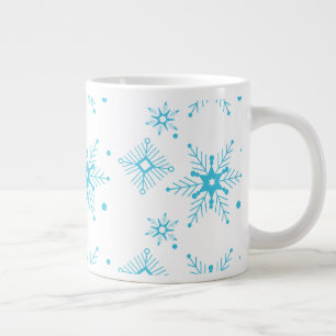 Caneca De Café Grande Mistura Geométrica de Flocos de Neve Feriado Azul