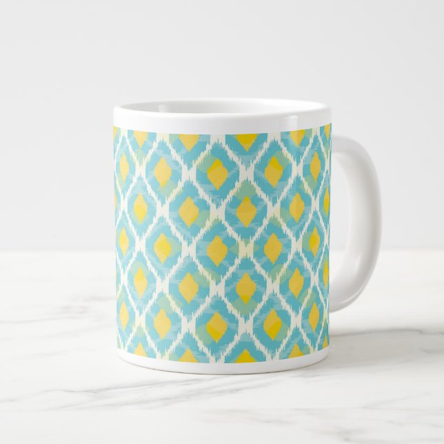 Caneca De Café Grande Moda amarela azul moderna e tribal (Frente Esquerda)