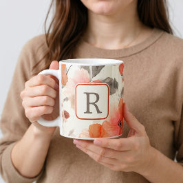 Caneca De Café Grande Modelo de Monograma de Flor Bonita Personalizado