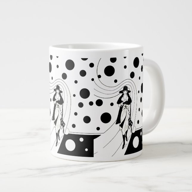 Caneca De Café Grande Modelo de Passarela Retro, Moda Art Déco Vintage (Frente Esquerda)