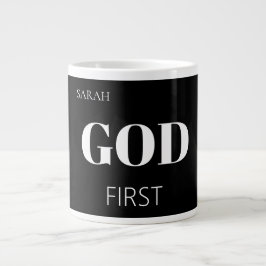 Caneca De Café Grande Modern Bold Black God First Faith Saying Slogan 