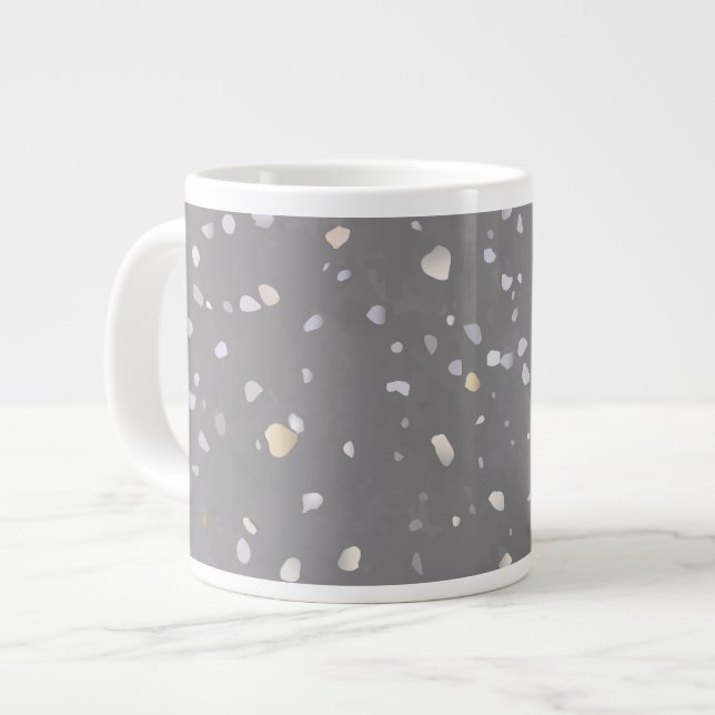 Caneca De Café Grande Modern Cinza Terrazzo (Frente Esquerda)