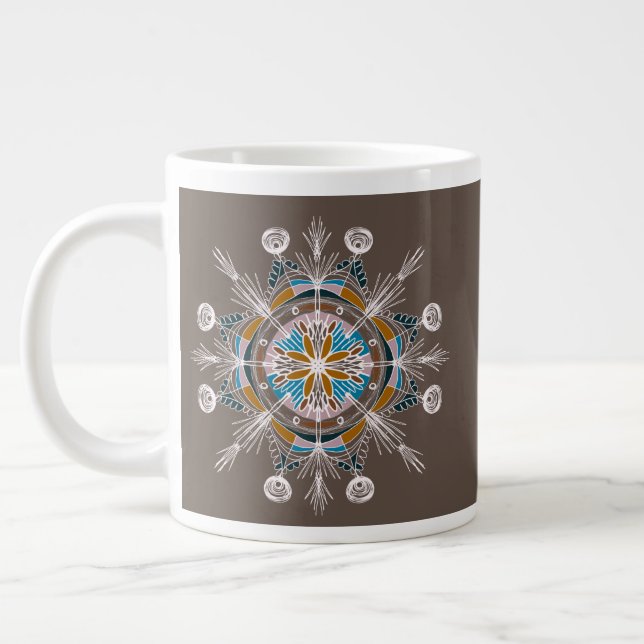 Caneca De Café Grande Modern Mandala Floral Blush Pink Boho Art (Esquerda)