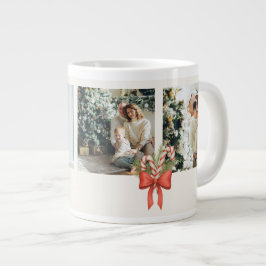 Caneca De Café Grande Modern Three-Photo Holiday Family Collage