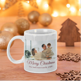 Caneca De Café Grande Modern Three-Photo Holiday Family Collage