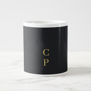 Caneca De Café Grande Moderno Minimalista Preto e Dourado Monogramado