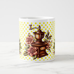 Caneca De Café Grande Moinhos de Café Antigos Pontos Amarelos Polka