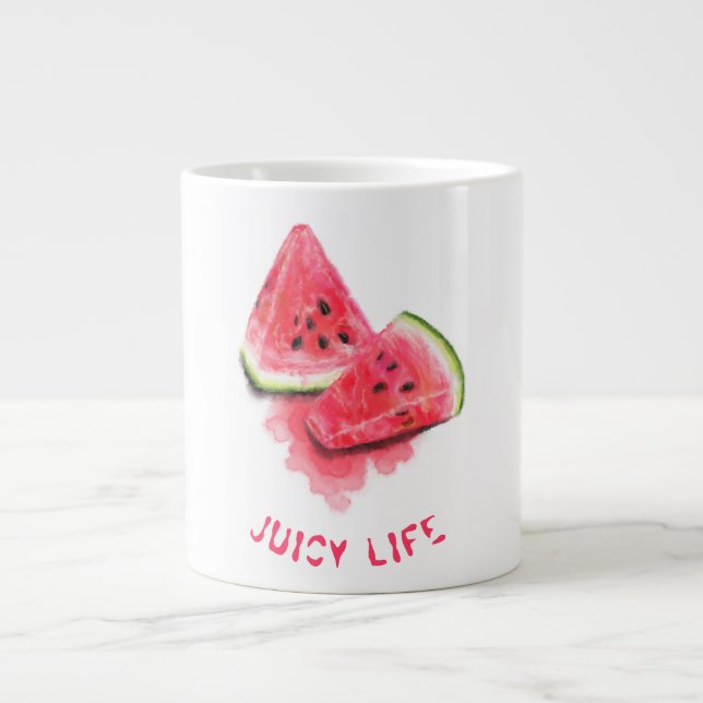 Caneca De Café Grande Molas de Melancia Doce - Texto Personalizado (Frente)