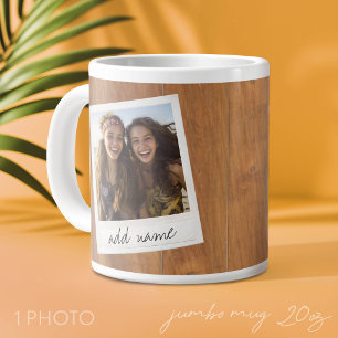 Caneca De Café Grande Moldura de Foto Retro - Madeira Rústica Quadrada