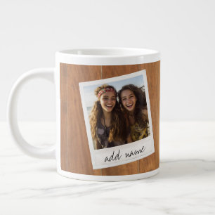 Caneca De Café Grande Moldura de Foto Retro - Madeira Rústica Quadrada