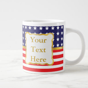 Caneca De Café Grande Moldura Dourada Sobre Fundo Patriótico