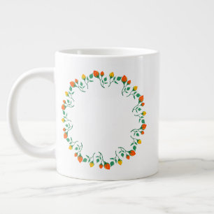 Caneca De Café Grande Moldura redonda floral com flor amarela e rosa ver