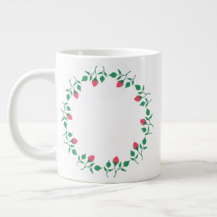 Caneca De Café Grande Moldura redonda floreada com flores rosa cor-de-ro