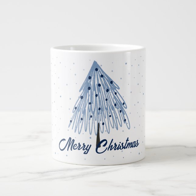Caneca De Café Grande Molho de café gigante de Natal simples azul (Frente)