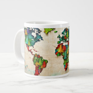 Caneca De Café Grande Molho de Mapa Mundial da Pintagem de Água