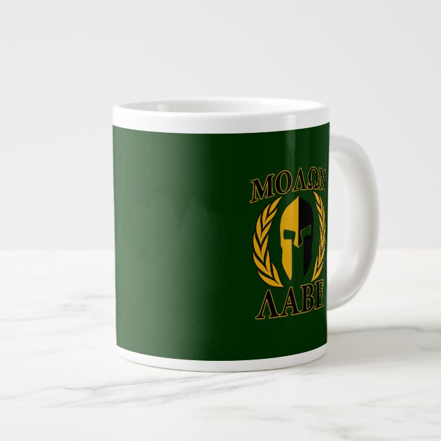 Caneca De Café Grande Molon Labe Spartan Mask Laurels sobre Verde (Frente Esquerda)