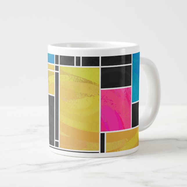 Caneca De Café Grande Mondrian Blue Pink Impressão (Frente Esquerda)