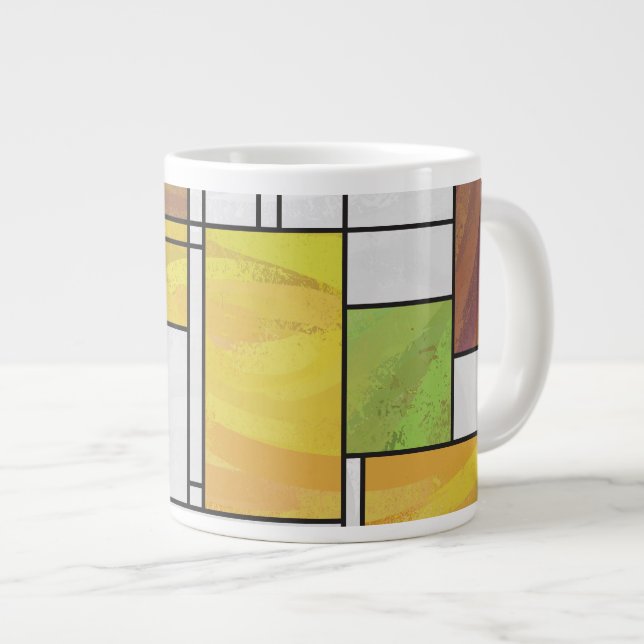 Caneca De Café Grande Mondrian Brown Yellow Impressão (Frente Esquerda)
