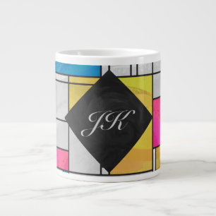 Caneca De Café Grande Mondrian Yellow Blue Impressão