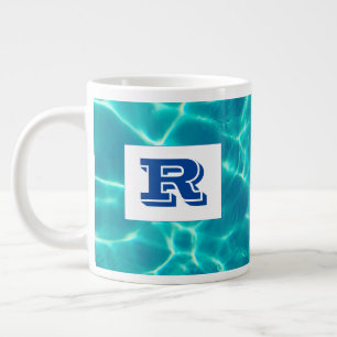 Caneca De Café Grande Monograma Azul Grande, Água de Piscina Teal