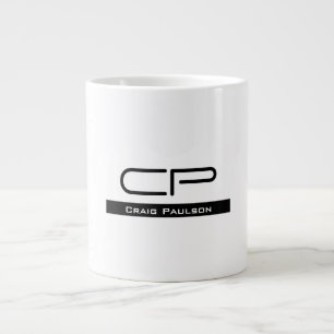 Caneca De Café Grande Monograma Branco Preto Nome Simples Simples Comum