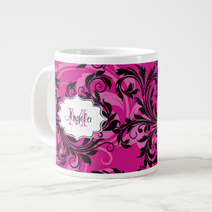 Caneca De Café Grande Monograma cor-de-rosa e preto rolando Jumbo 20 oz.