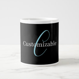 Caneca De Café Grande Monograma Curto Editável Branco Azul Preto