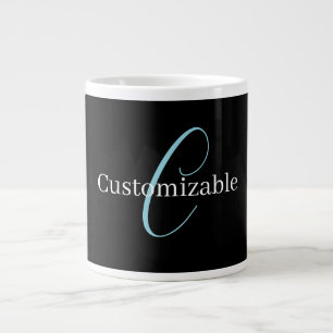 Caneca De Café Grande Monograma Curto Editável Branco Azul Preto