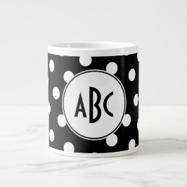 Caneca De Café Grande Monograma de Bolinhas Preto e Branco