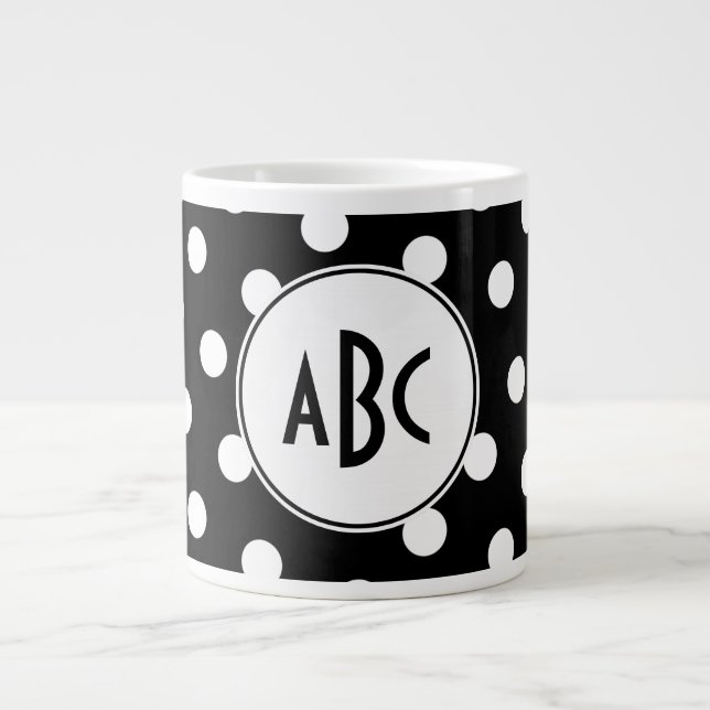 Caneca De Café Grande Monograma de Bolinhas Preto e Branco (Frente)